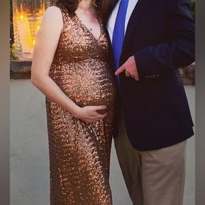 PinkBlush gold sequin maternity gown